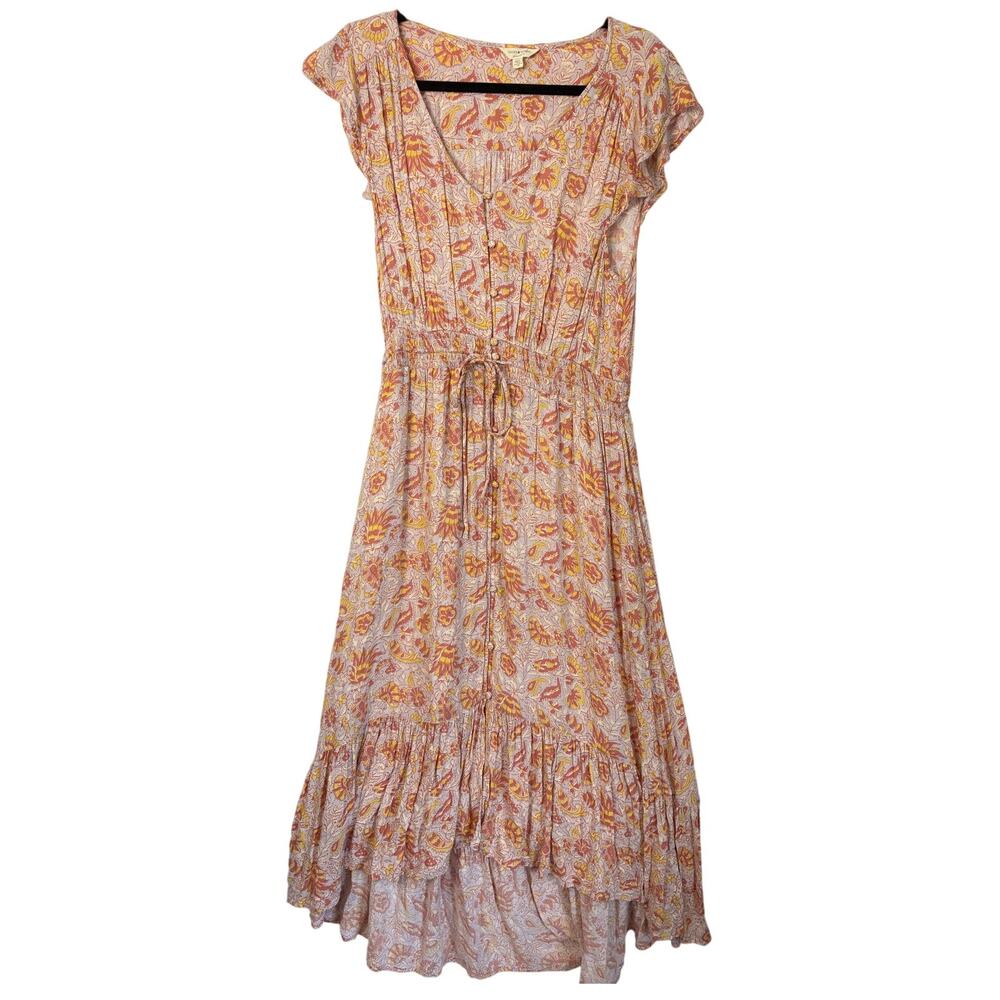 Lucky Brand Maxi Dress Womens Large Purple Yellow Pairie Cottagecore